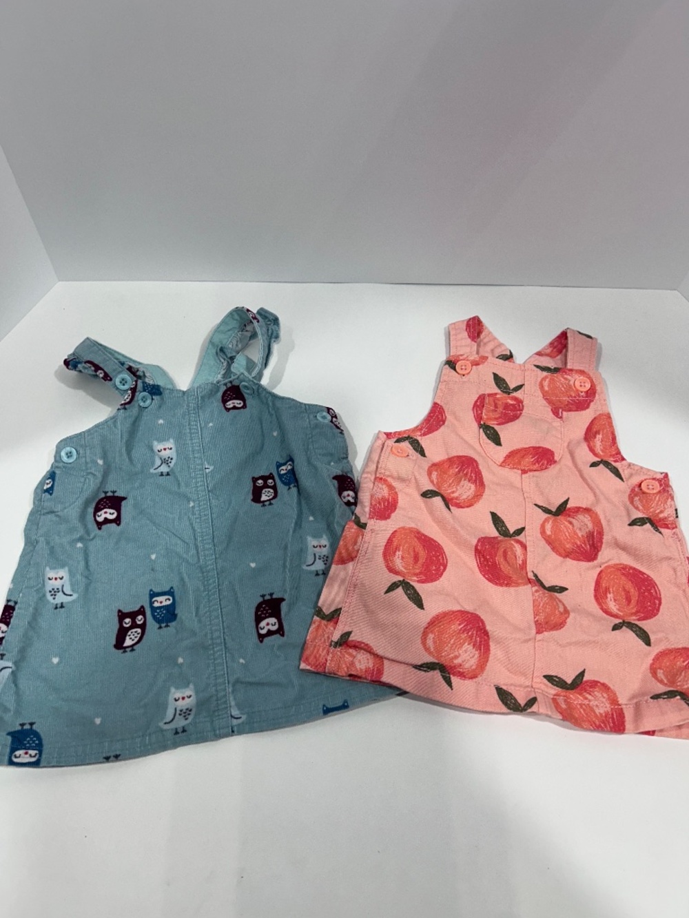 CARTERS baby girl Skirtall/Dress Owl & Peaches pink/blue 2piece set 6 months)EUC
